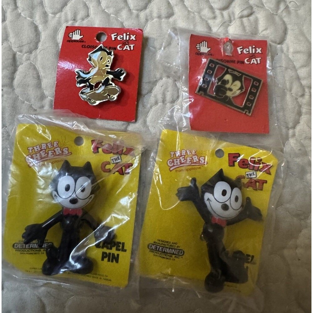 Vintage Felix The Cat Lapel Pin 1989 Three Cheers from Applause ~2" Brooch NOS